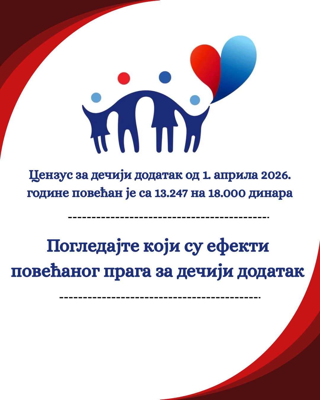 После повећања цензуса више од 10.000 деце добило право на дечији додатак